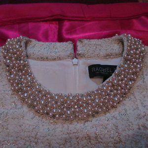 RACHEL ZOE IVORY ECRU GOLD PEARL CRYSTAL RHINESTONE FRINGE MINI DRESS NWT 6 LUX!